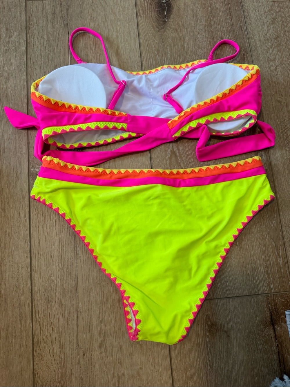 NEW Neon Colorblock High Waisted Women's Popvil Bikini Set XL Pink Orange Yellow - Picture 6 of 9